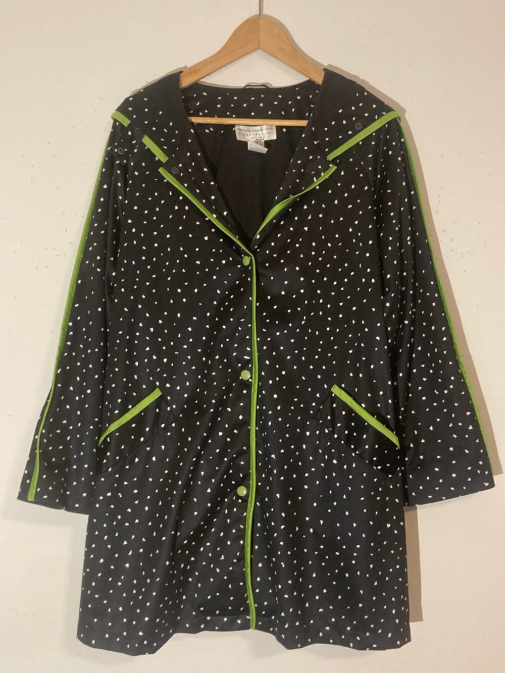Vintage 80s Marylou Ozbolt-Storer Polka Dot Hooded Raincoat Art, M